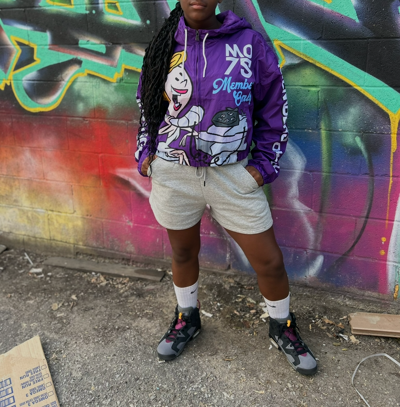 The Flintstones x Members Only Purple Hooded Windbreaker Jacket