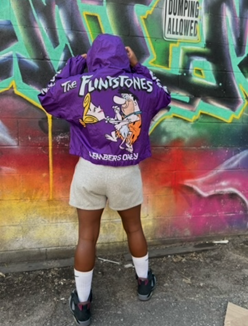 The Flintstones x Members Only Purple Hooded Windbreaker Jacket